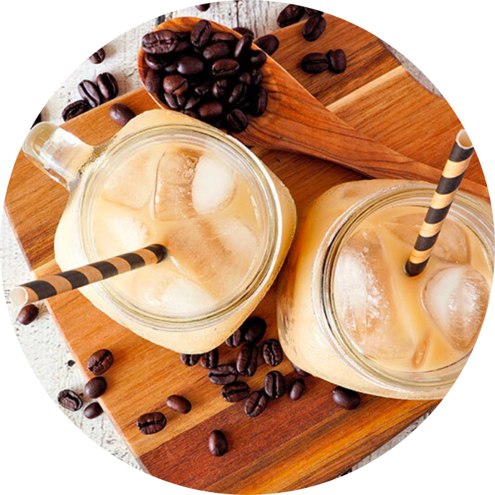 beverage_coffee_circle@2x creamy iced coffee in glass mugs