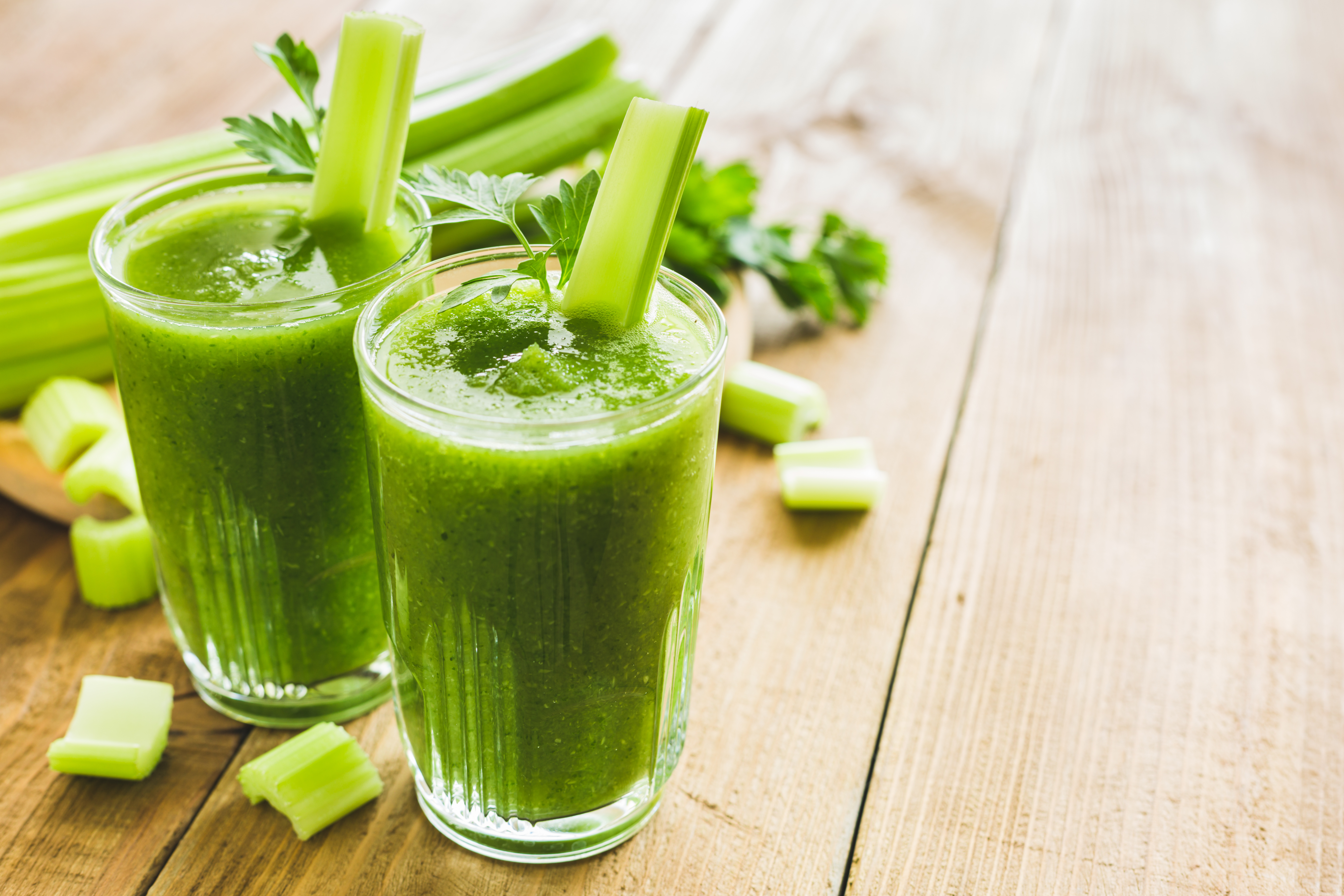 two glasses of fresh celery juice